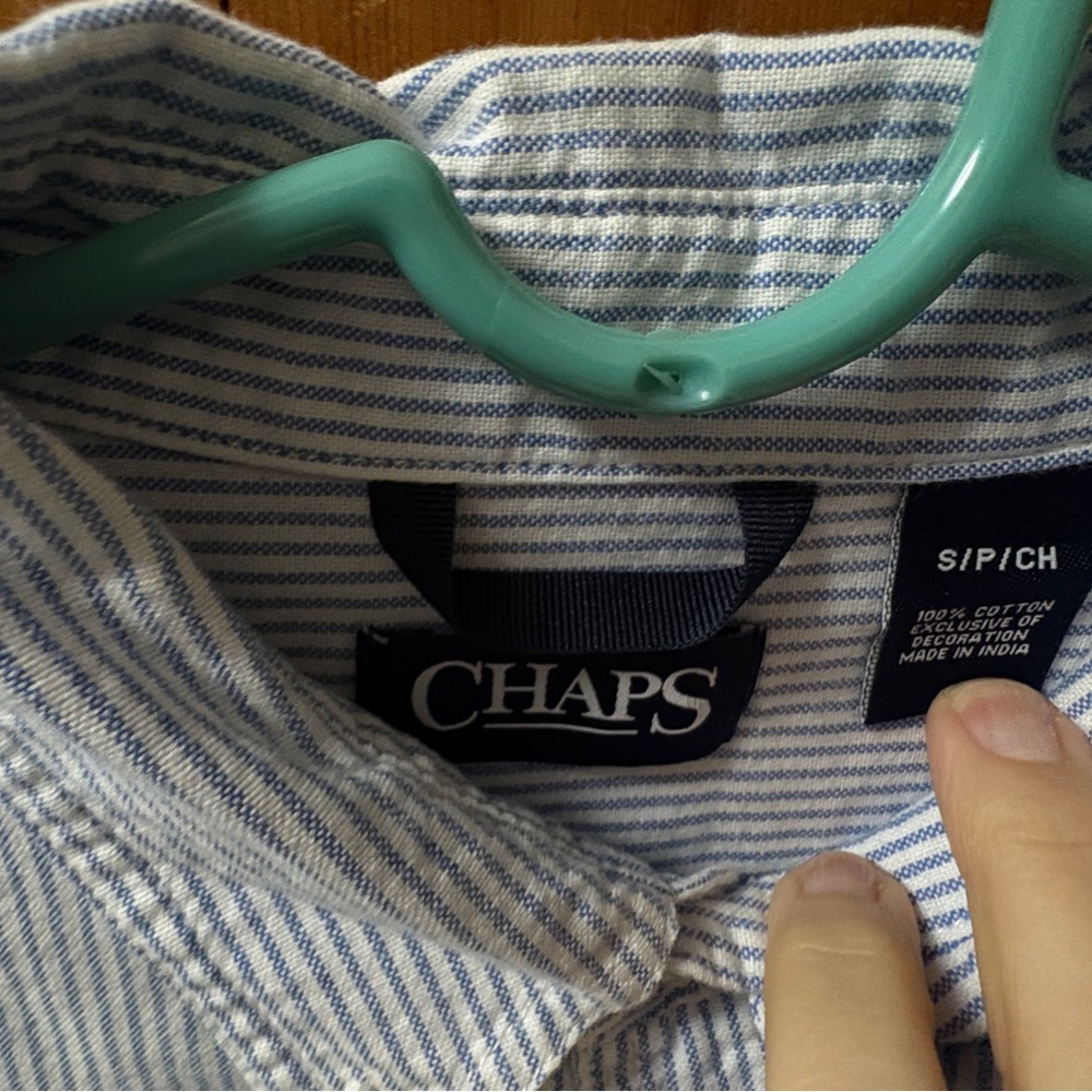 Chaps White and Blue Striped Casual Shirt